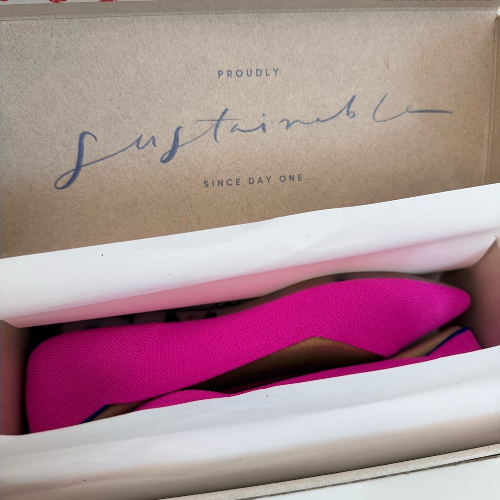 Rothy's ‘The Point’ Limited Edition Bright Pink Pointed Toe Flats - Picture 8 of 8